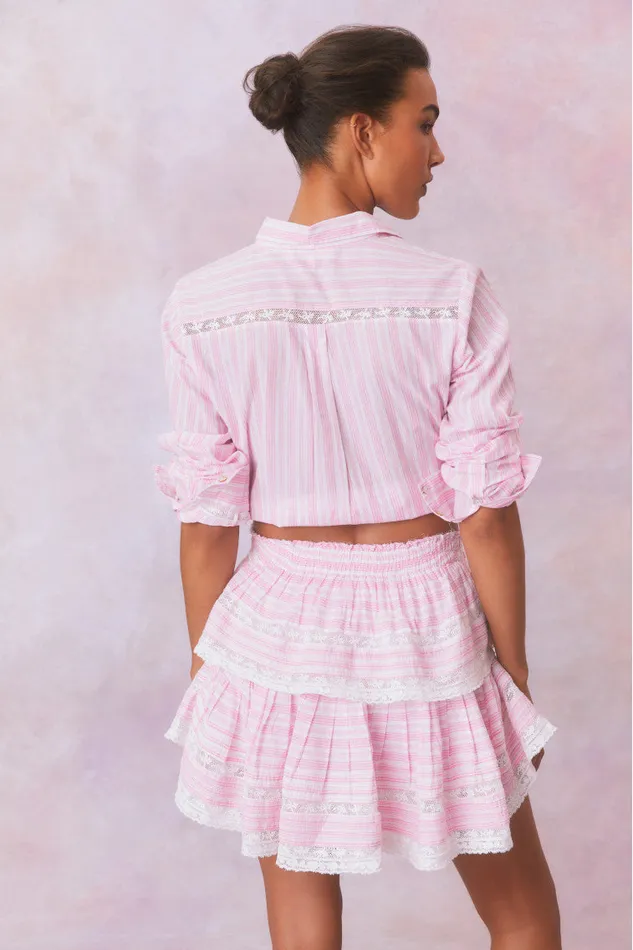 WomenKids Skirts LoveShackFancy Ruffle Mini Stripe Cotton Skirt Captiva Pink