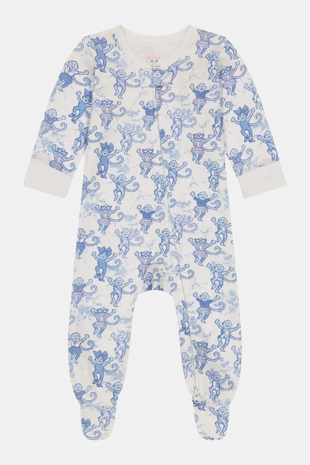 WomenKids Sleepwear LoveShackFancy Roller Rabbit Pastiche De Monkey Baby Zipper Footie Blue