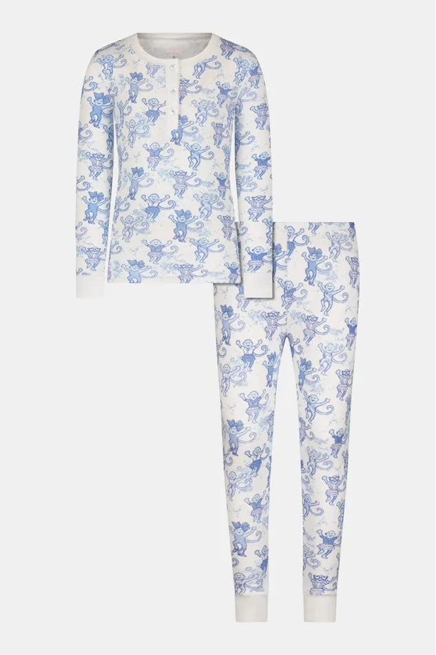 WomenKids Sleepwear LoveShackFancy Roller Rabbit Pastiche De Monkey Pajama Blue