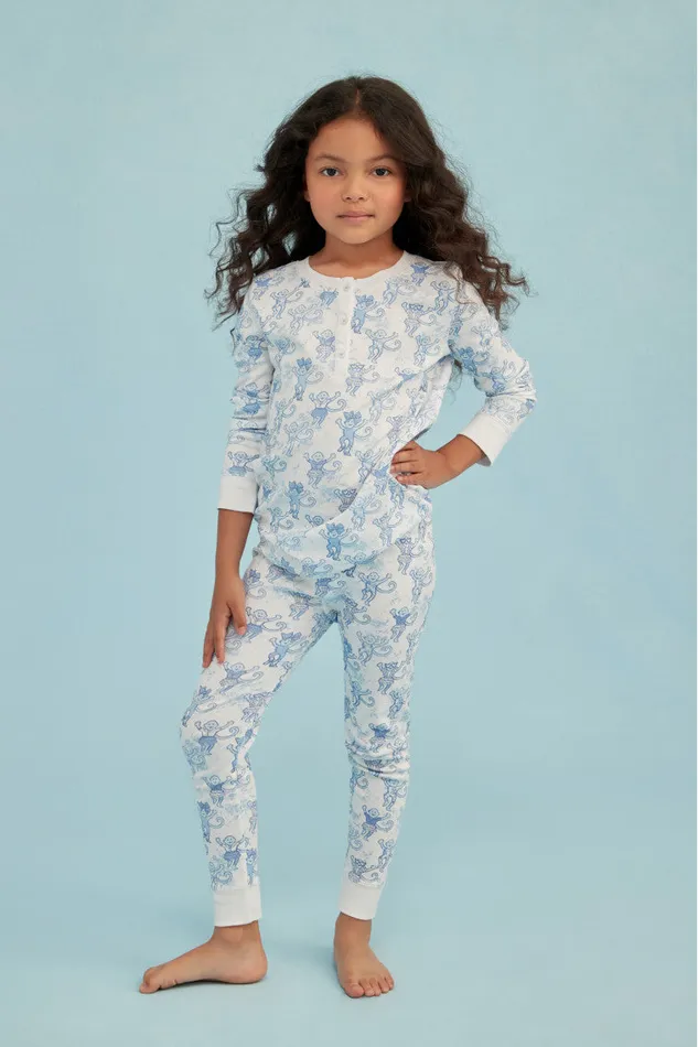 WomenKids Sleepwear LoveShackFancy Roller Rabbit Pastiche De Monkey Pajama Blue