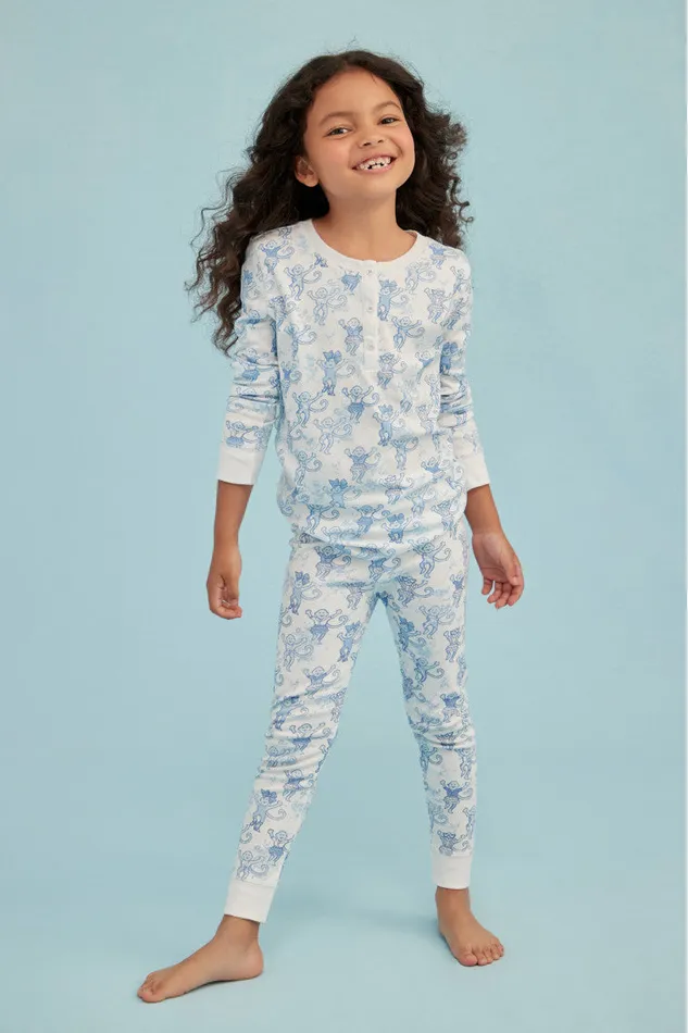 WomenKids Sleepwear LoveShackFancy Roller Rabbit Pastiche De Monkey Pajama Blue