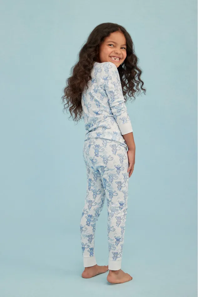 WomenKids Sleepwear LoveShackFancy Roller Rabbit Pastiche De Monkey Pajama Blue