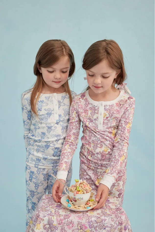 WomenKids Sleepwear LoveShackFancy Roller Rabbit Pastiche De Monkey Pajama Blue