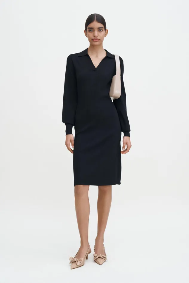 Women Knit Polo Dress Black Filippa K Dresses