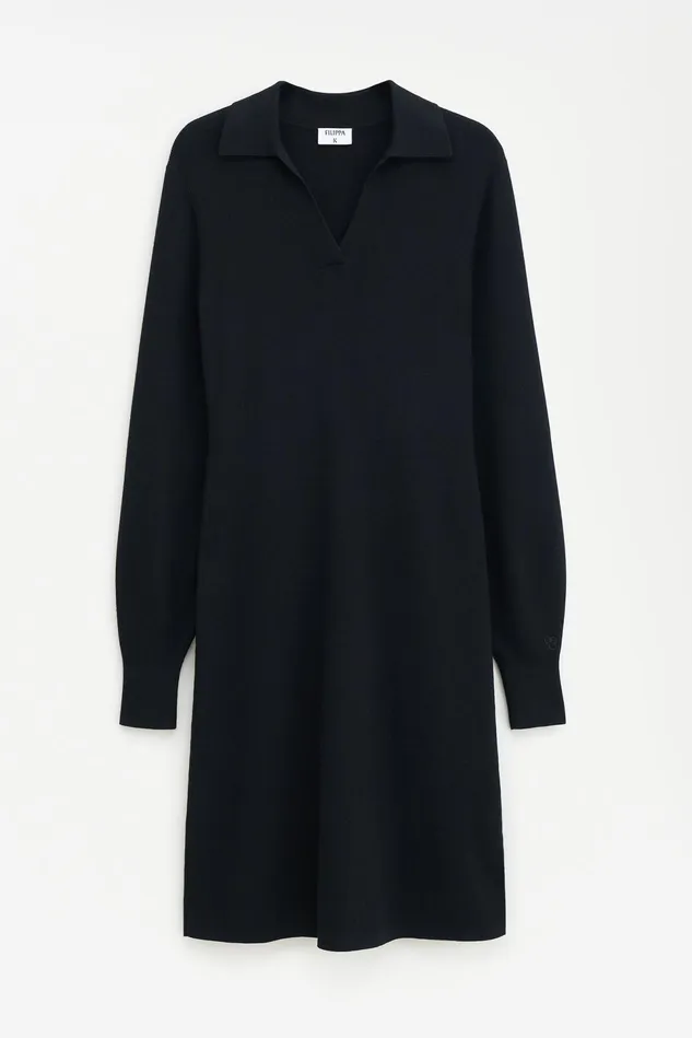 Women Knit Polo Dress Black Filippa K Dresses