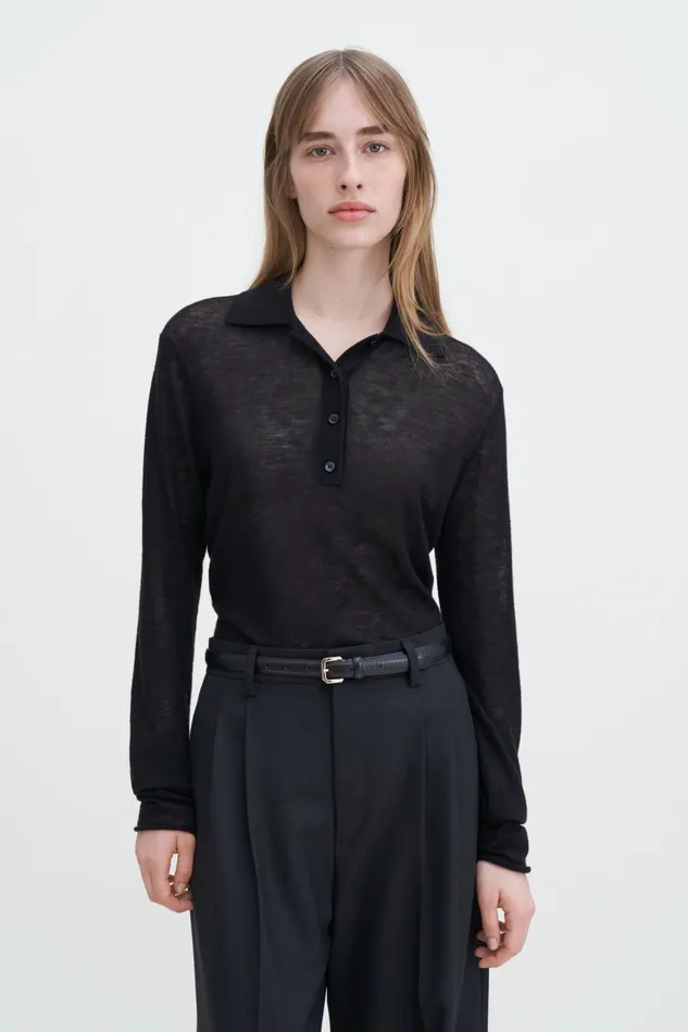 Women Knit Polo Sweater Black Filippa K Knitwear