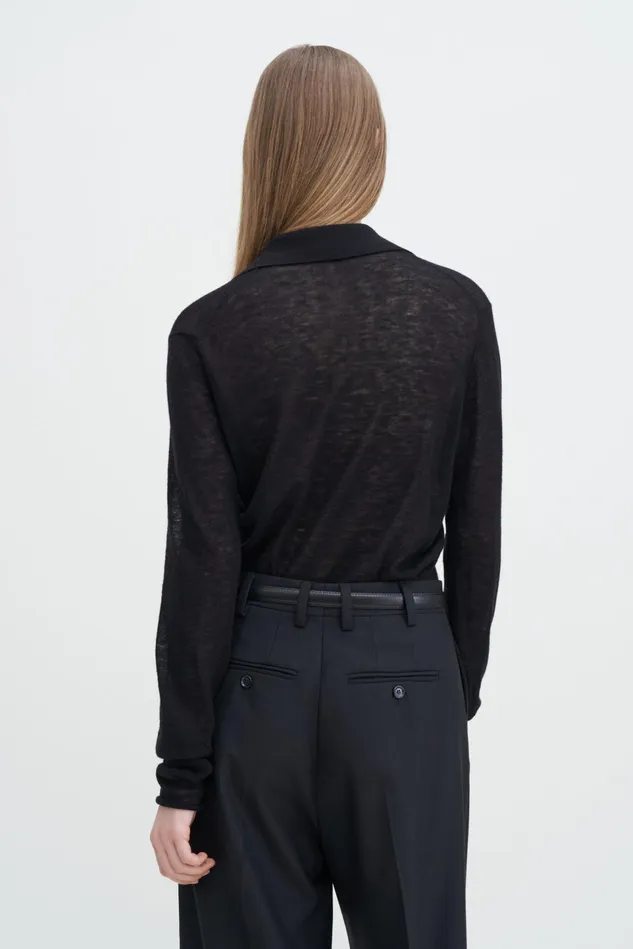 Women Knit Polo Sweater Black Filippa K Knitwear
