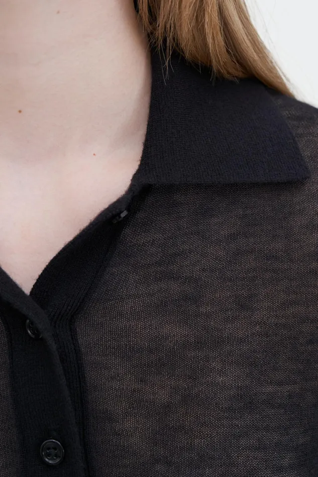 Women Knit Polo Sweater Black Filippa K Knitwear