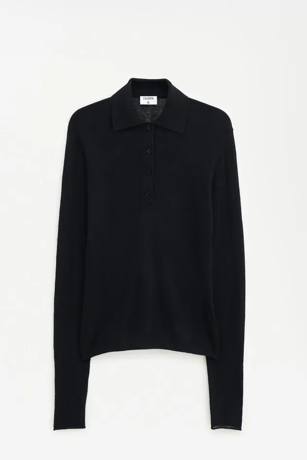 Women Knit Polo Sweater Black Filippa K Knitwear