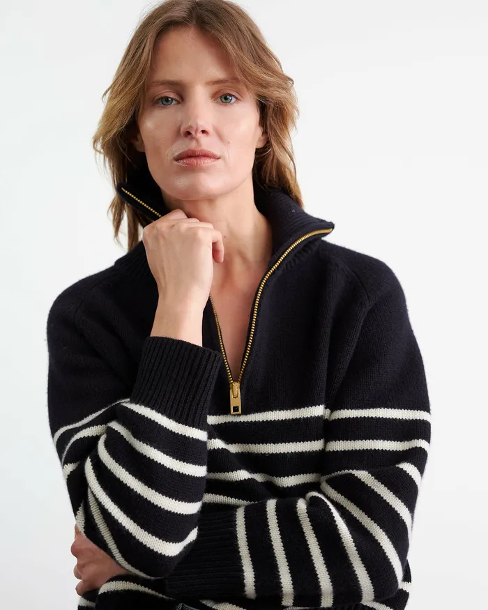 Women Knits and Sweaters Nili Lotan GANZE SWEATER IvoryDark Navy Stripe
