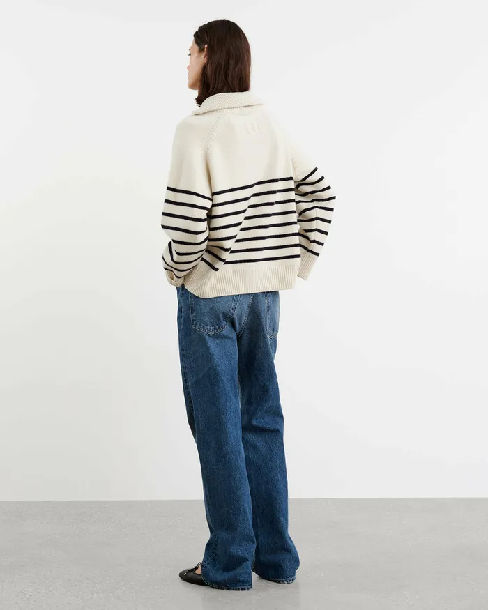 Women Knits and Sweaters Nili Lotan GANZE SWEATER IvoryDark Navy Stripe