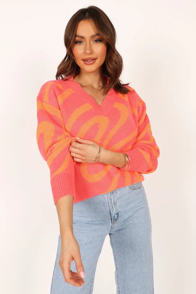 Women Knitwear petalandpup Rosalee Pattern Knit Sweater 8211 Pink Pink