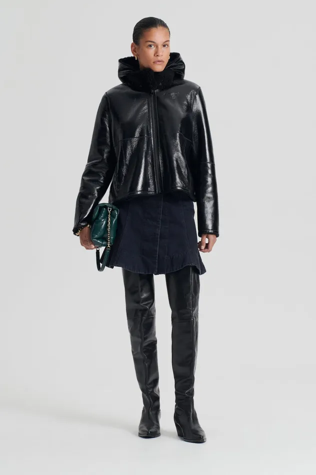 Women Leather Scanlan Theodore SHEARLING JACKET BLACKBLACK