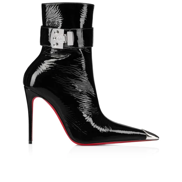 Women Lock Me Up Booty 100 Mm Low Boots 8211 Vog Patent Leather 8211 Black Christian Louboutin Boots