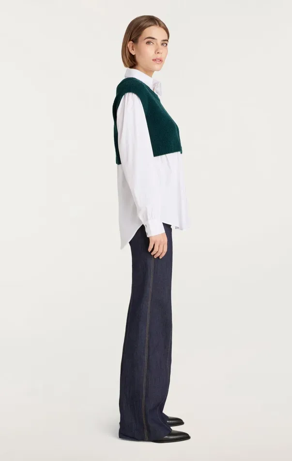 Women Long Sleeve Tops Cinq Sept Alden Pullover Green Onyxwhite