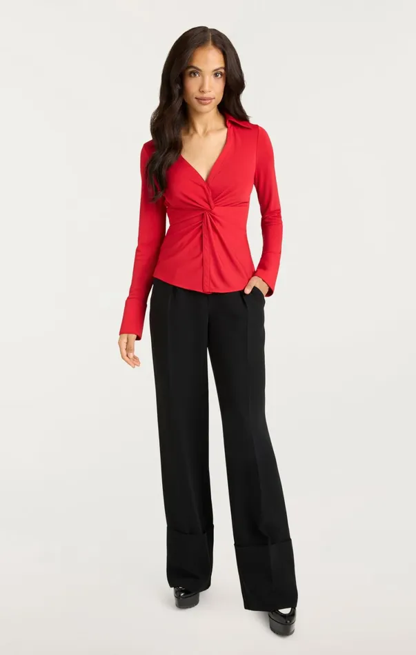 Women Long Sleeve Tops Cinq Sept Matte Jersey Mckenna Top Candy Apple