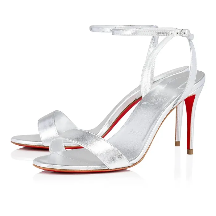 Women Loubigirl 85mm Strappy Sandals 8211 Iridescent Leather 8211 Silver Christian Louboutin Sandals and Slides