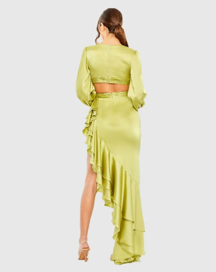 Women Mac Duggal Cut Out Asymmetrical Ruffled Gown Lilac Daytime Dresses