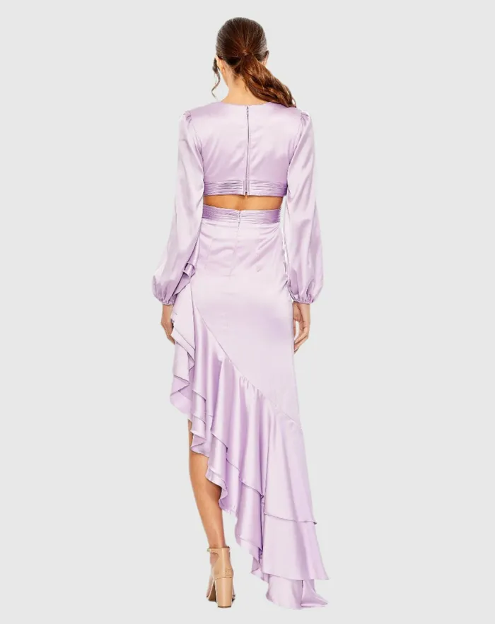 Women Mac Duggal Cut Out Asymmetrical Ruffled Gown Lilac Daytime Dresses