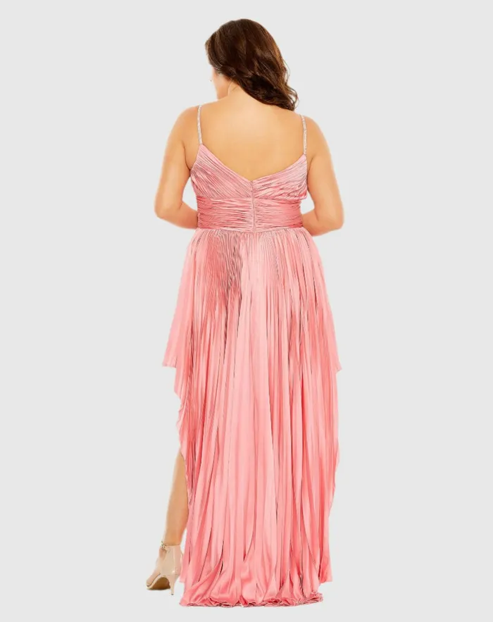 Women Mac Duggal Rhinestone High Low Pleated Gown Aqua Plus Size Dresses