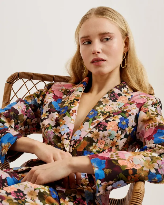 Women MADONIA 8211 Floral Single Breasted Tailored Blazer Black Ted Baker Coats and Jackets Women MADONIA 8211 Floral Single Breasted Tailored Blazer Black Ted Baker Coats and Jackets