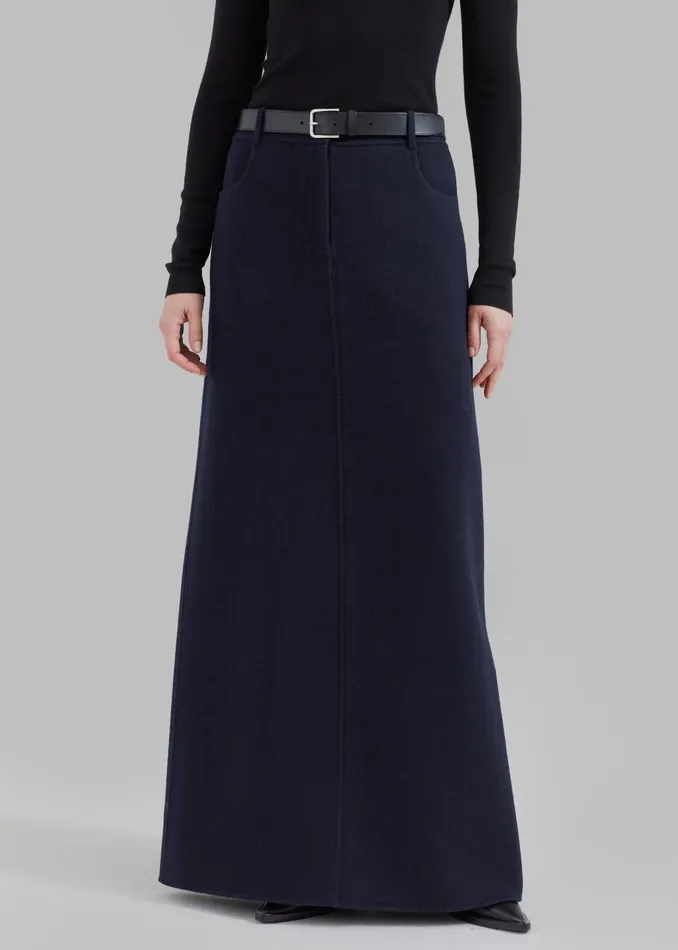 Women Malvo Long Wool Pencil Skirt 8211 Navy The Frankie Shop Bottoms