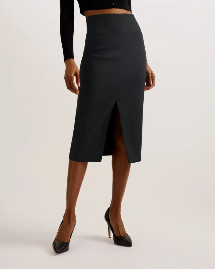 Women MANABUS 8211 Tailored Midi Pencil Skirt With Front Split Black Ted Baker Skirts Women MANABUS 8211 Tailored Midi Pencil Skirt With Front Split Black Ted Baker Skirts