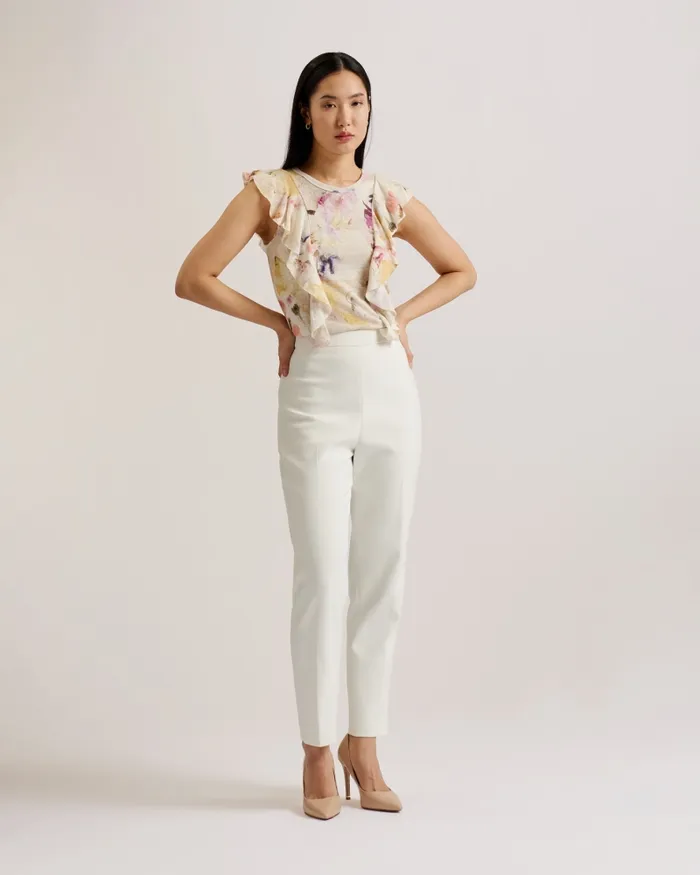 Women MARETAA 8211 Frill Trim Floral Cotton Linen Top White Ted Baker Tops and Blouses