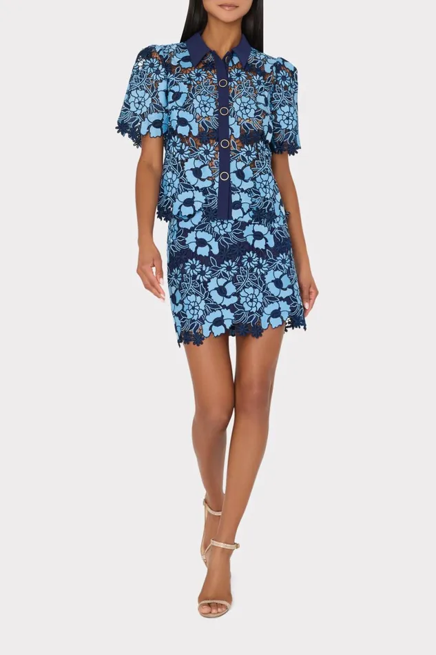 Women Matching Sets Milly Two Tone Floral Lace Mini Skirt Bluenavy Women Matching Sets Milly Two Tone Floral Lace Mini Skirt Bluenavy