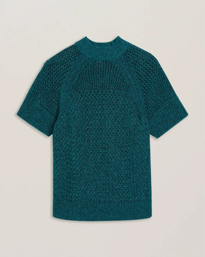 Women MATILDR 8211 Metallic Mock Neck Knitted Top Green Ted Baker Tops and Blouses