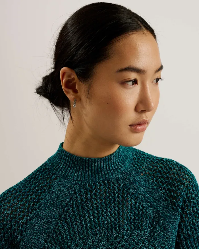 Women MATILDR 8211 Metallic Mock Neck Knitted Top Green Ted Baker Tops and Blouses Women MATILDR 8211 Metallic Mock Neck Knitted Top Green Ted Baker Tops and Blouses