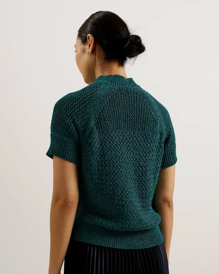Women MATILDR 8211 Metallic Mock Neck Knitted Top Green Ted Baker Tops and Blouses Women MATILDR 8211 Metallic Mock Neck Knitted Top Green Ted Baker Tops and Blouses