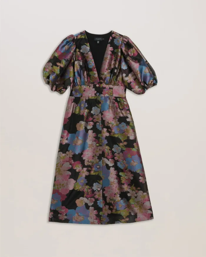 Women MATSEA 8211 Button Front Jacquard Midi Dress Black Ted Baker Dresses