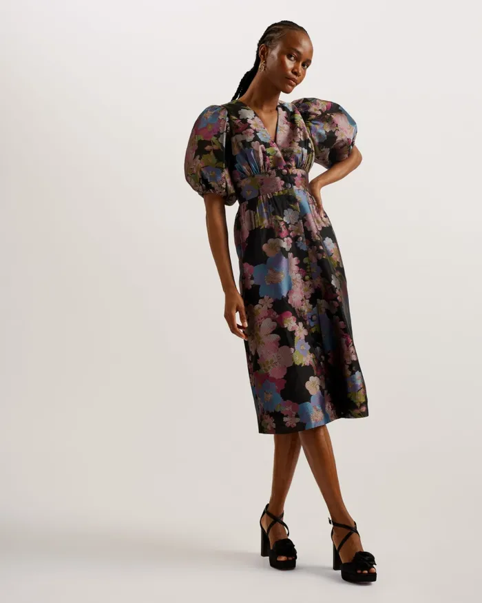 Women MATSEA 8211 Button Front Jacquard Midi Dress Black Ted Baker Dresses Women MATSEA 8211 Button Front Jacquard Midi Dress Black Ted Baker Dresses