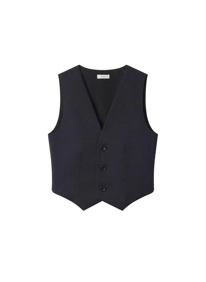 Women Maxwell Plaid Vest Navyblack ALC Jackets and Coats