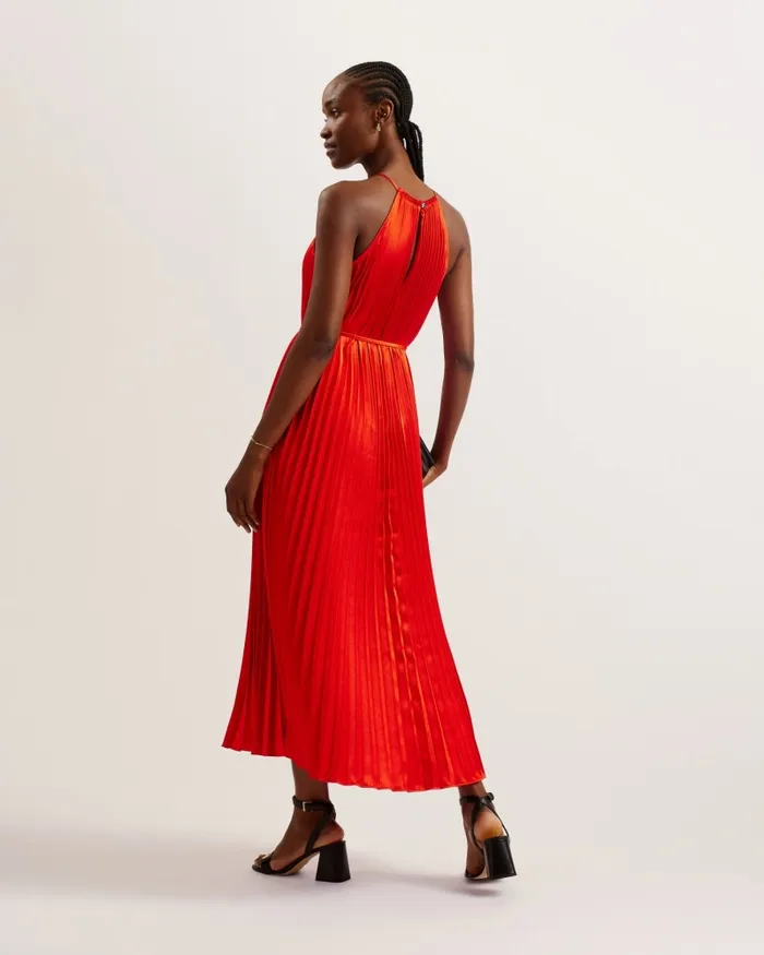 Women MELIKE 8211 Satin Pleated Halterneck Midi Dress Red Ted Baker Dresses Women MELIKE 8211 Satin Pleated Halterneck Midi Dress Red Ted Baker Dresses