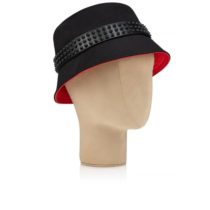 WomenMen Bobino Spikes Bucket Hat 8211 Canva And Spikes 8211 Black Christian Louboutin Hats