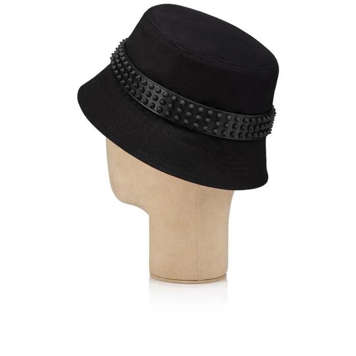 WomenMen Bobino Spikes Bucket Hat 8211 Canva And Spikes 8211 Black Christian Louboutin Hats