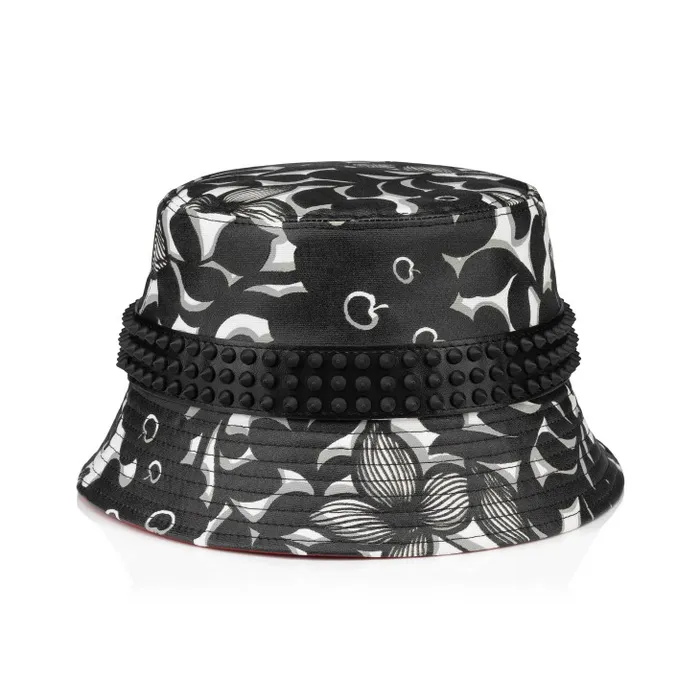 WomenMen Bobino Spikes Bucket Hat 8211 Petunia Printed Cotton And Spikes 8211 Black Christian Louboutin Hats