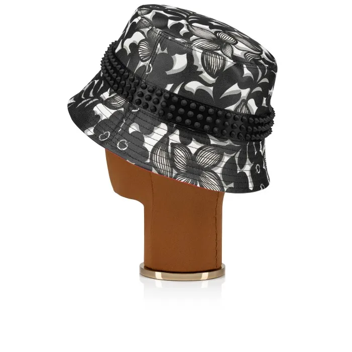 WomenMen Bobino Spikes Bucket Hat 8211 Petunia Printed Cotton And Spikes 8211 Black Christian Louboutin Hats