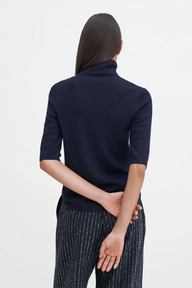 Women Merino Elbow Sleeve Top Navy Filippa K Knitwear