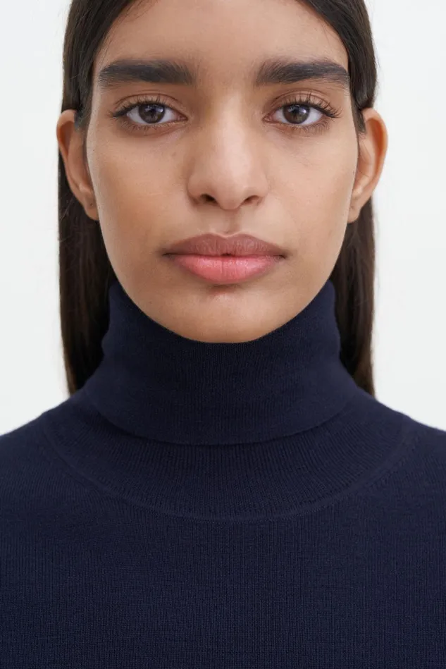 Women Merino Elbow Sleeve Top Navy Filippa K Knitwear