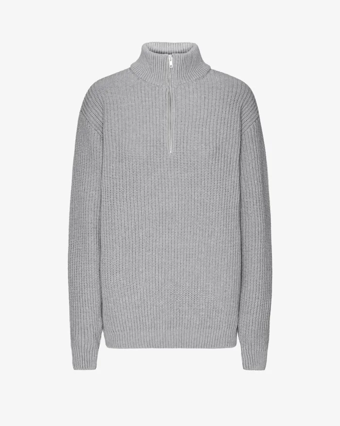 Women Merino Quarter Zip Heather Grey Colorful Standard Knit Sweaters