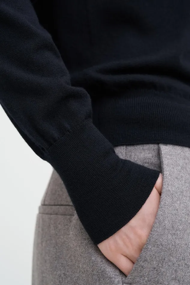 Women Merino RNeck Sweater Black Filippa K Knitwear