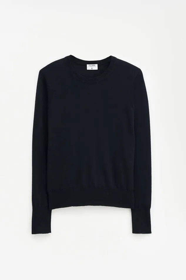 Women Merino RNeck Sweater Black Filippa K Knitwear