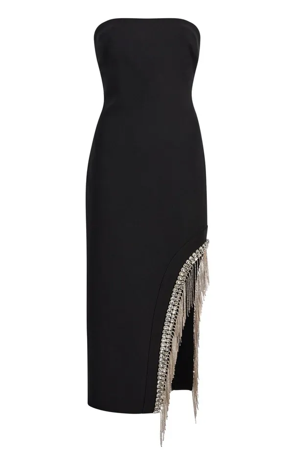 Women Midi Cinq Sept Rhinestone Fringe Sammy Dress Black