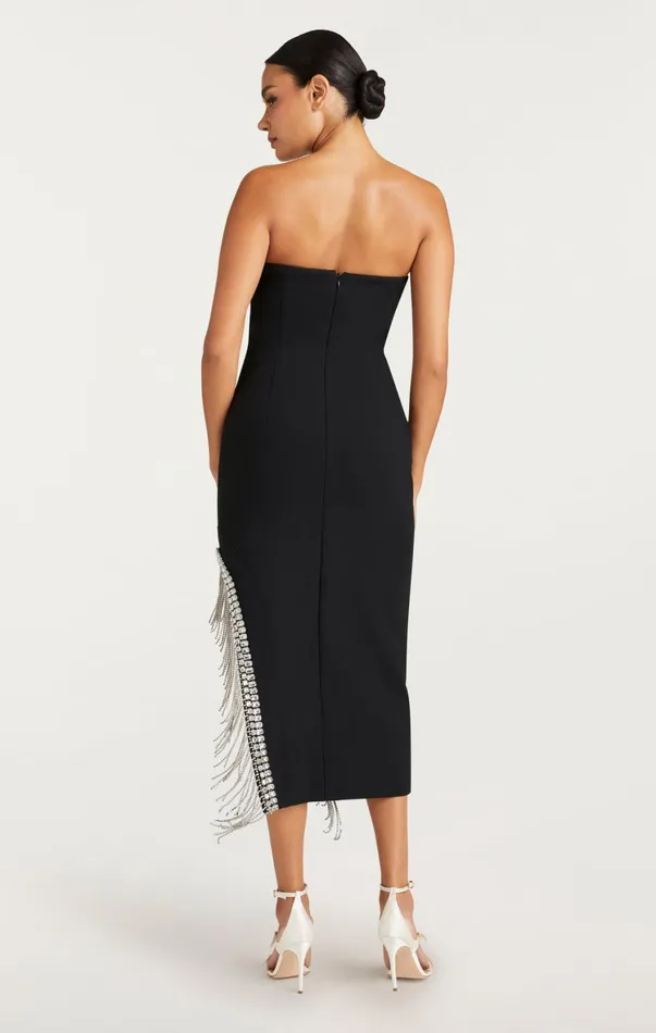 Women Midi Cinq Sept Rhinestone Fringe Sammy Dress Black
