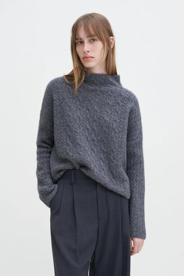 Women Mika Braid Sweater Mid Grey Melange Filippa K Knitwear