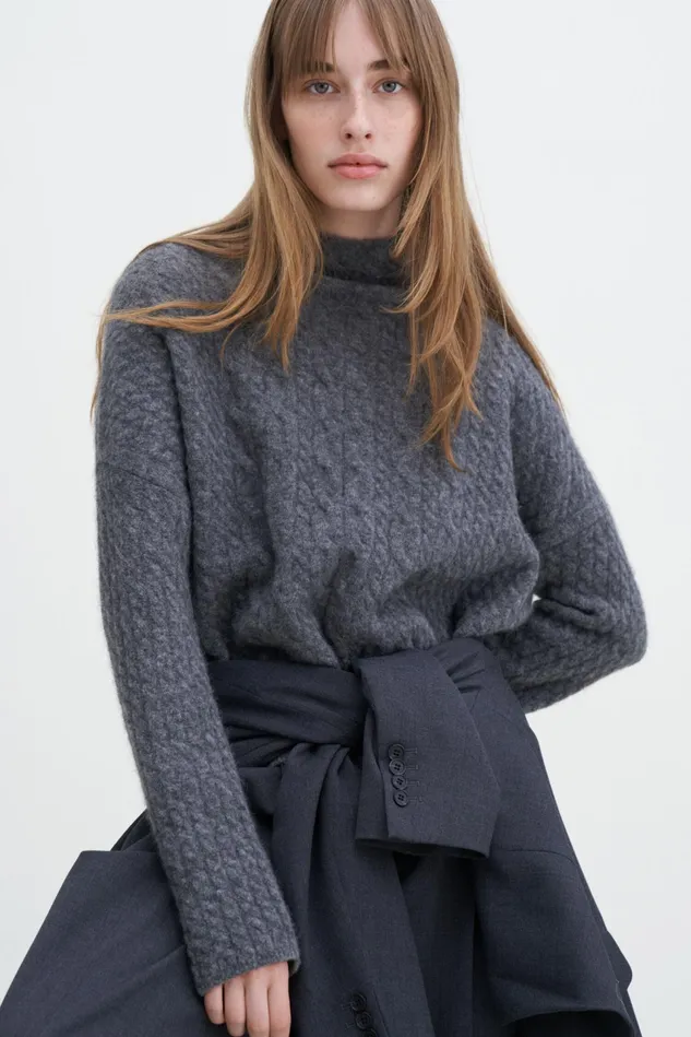 Women Mika Braid Sweater Mid Grey Melange Filippa K Knitwear