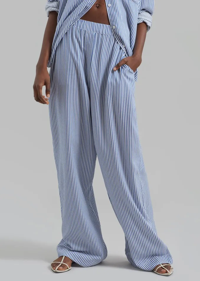 Women Mirca Fluid Elastic Pants 8211 WhiteBlue Stripe The Frankie Shop Bottoms